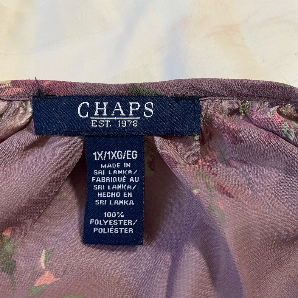 Chaps Ralph Lauren floral Blouse purple green cream sz 1X V Neck quarter sleeve - Picture 14 of 16